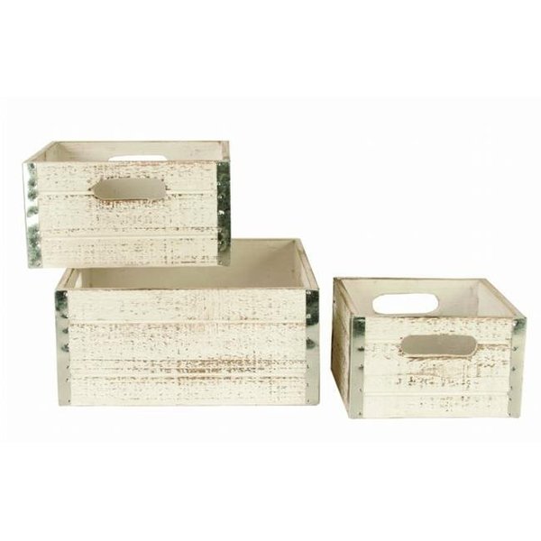 Wald Imports Wald Imports 8132-S3-WW Set of 3 Square distressed wood crates 8132/S3-WW